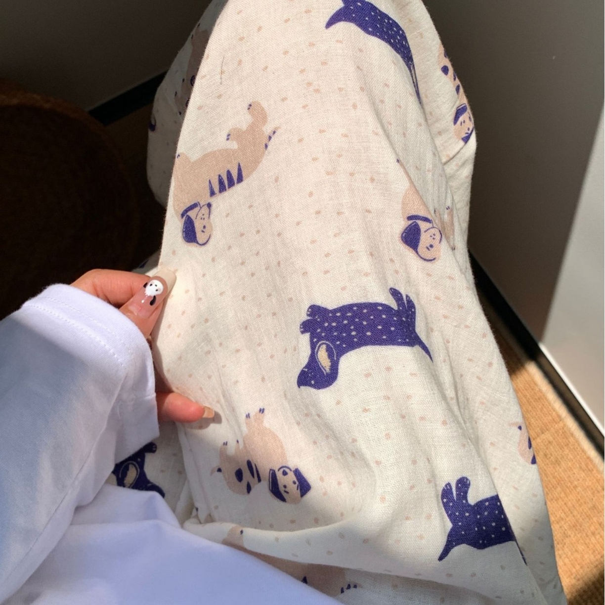 91家纺网 家纺一手货源 找家纺 妍景家居生活馆 2026新款全棉纯棉双层纱睡衣 白波点腊肠狗