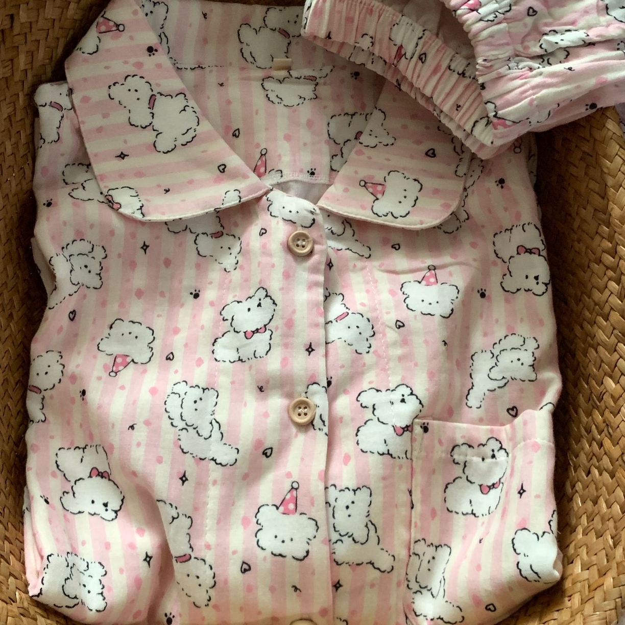 妍景家居生活馆 2026新款全棉纯棉双层纱睡衣 粉条纹线条狗狗