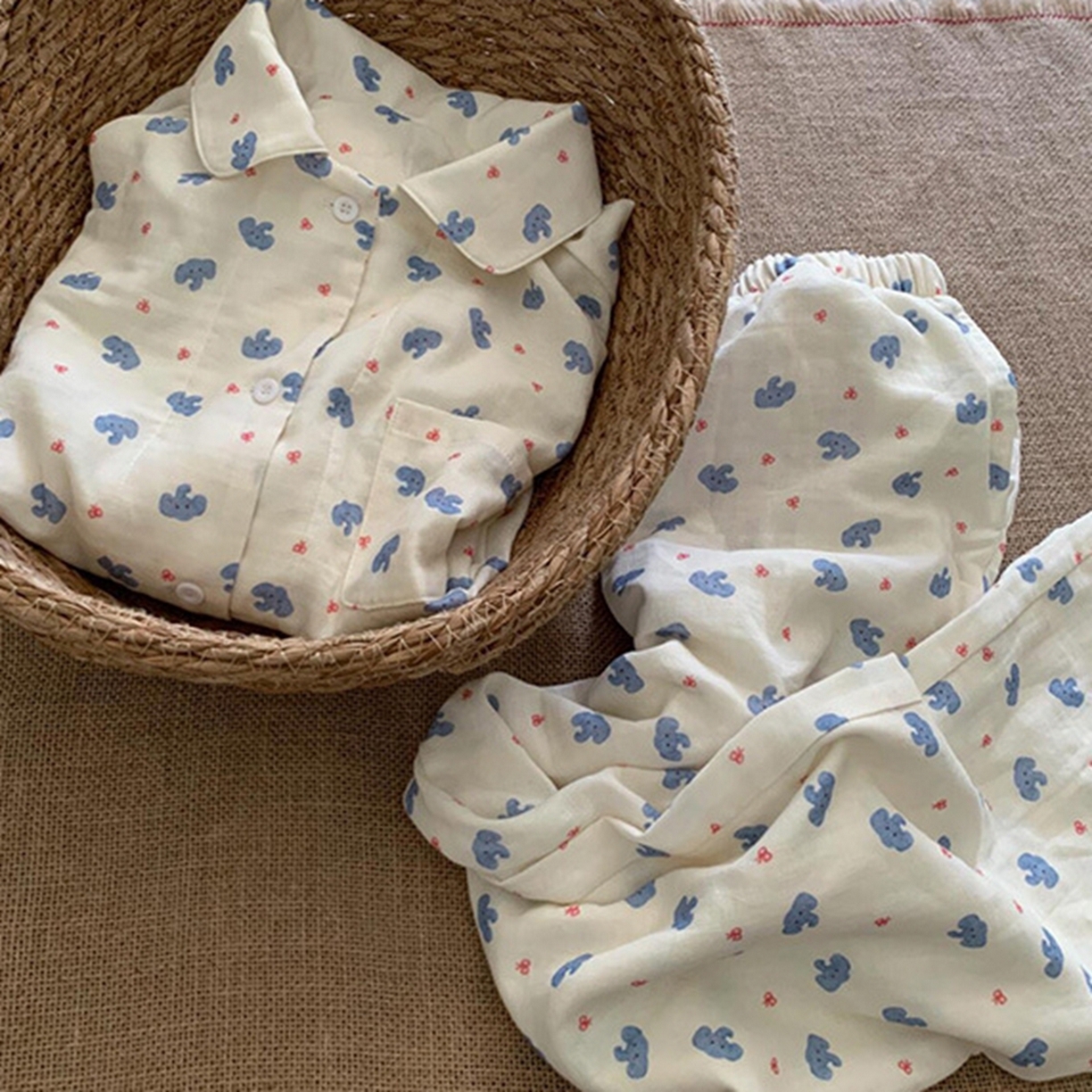 91家纺网 家纺一手货源 找家纺 妍景家居生活馆 2026新款全棉纯棉双层纱睡衣 蝴蝶结小象