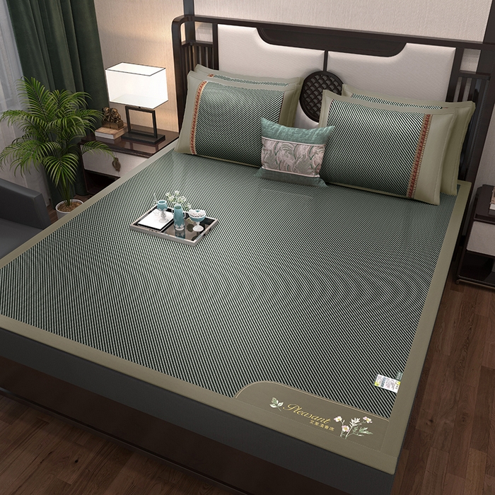 91家纺网 家纺一手货源 找家纺 小牛席业 2026新款艾草清香冰藤-双面席系列（新风格） 艾草清香冰藤席-墨绿