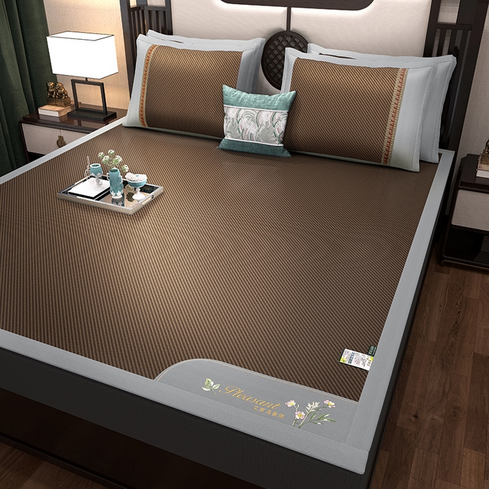 91家纺网 家纺一手货源 找家纺 小牛席业 2026新款艾草清香冰藤-双面席系列（新风格） 艾草清香冰藤席-黑咖