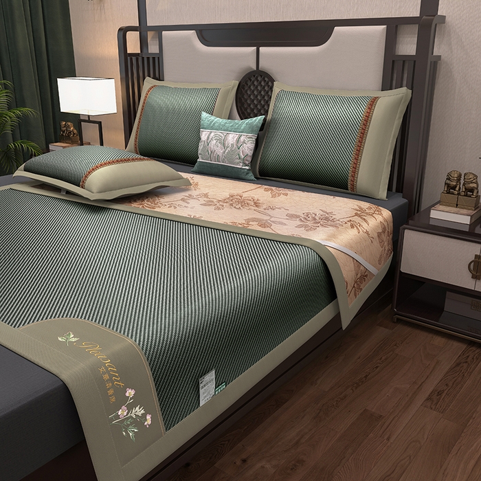 91家纺网 家纺一手货源 找家纺 小牛席业 2026新款艾草清香冰藤-双面席系列（新风格） 艾草清香冰藤席-墨绿