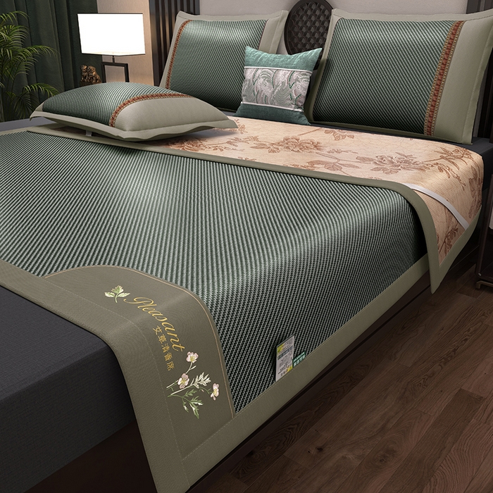 91家纺网 家纺一手货源 找家纺 小牛席业 2026新款艾草清香冰藤-双面席系列（新风格） 艾草清香冰藤席-墨绿