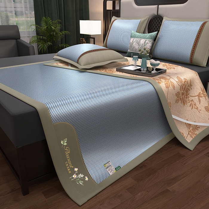 91家纺网 家纺一手货源 找家纺 小牛席业 2026新款艾草清香冰藤-双面席系列（新风格） 艾草清香冰藤席-海蓝