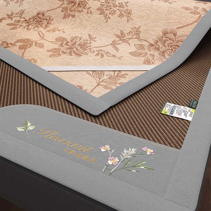 91家纺网 家纺一手货源 找家纺 小牛席业 2026新款艾草清香冰藤-双面席系列（新风格） 艾草清香冰藤席-黑咖