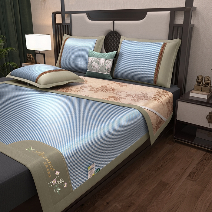 91家纺网 家纺一手货源 找家纺 小牛席业 2026新款艾草清香冰藤-双面席系列（新风格） 艾草清香冰藤席-海蓝