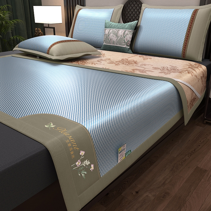 91家纺网 家纺一手货源 找家纺 小牛席业 2026新款艾草清香冰藤-双面席系列（新风格） 艾草清香冰藤席-海蓝