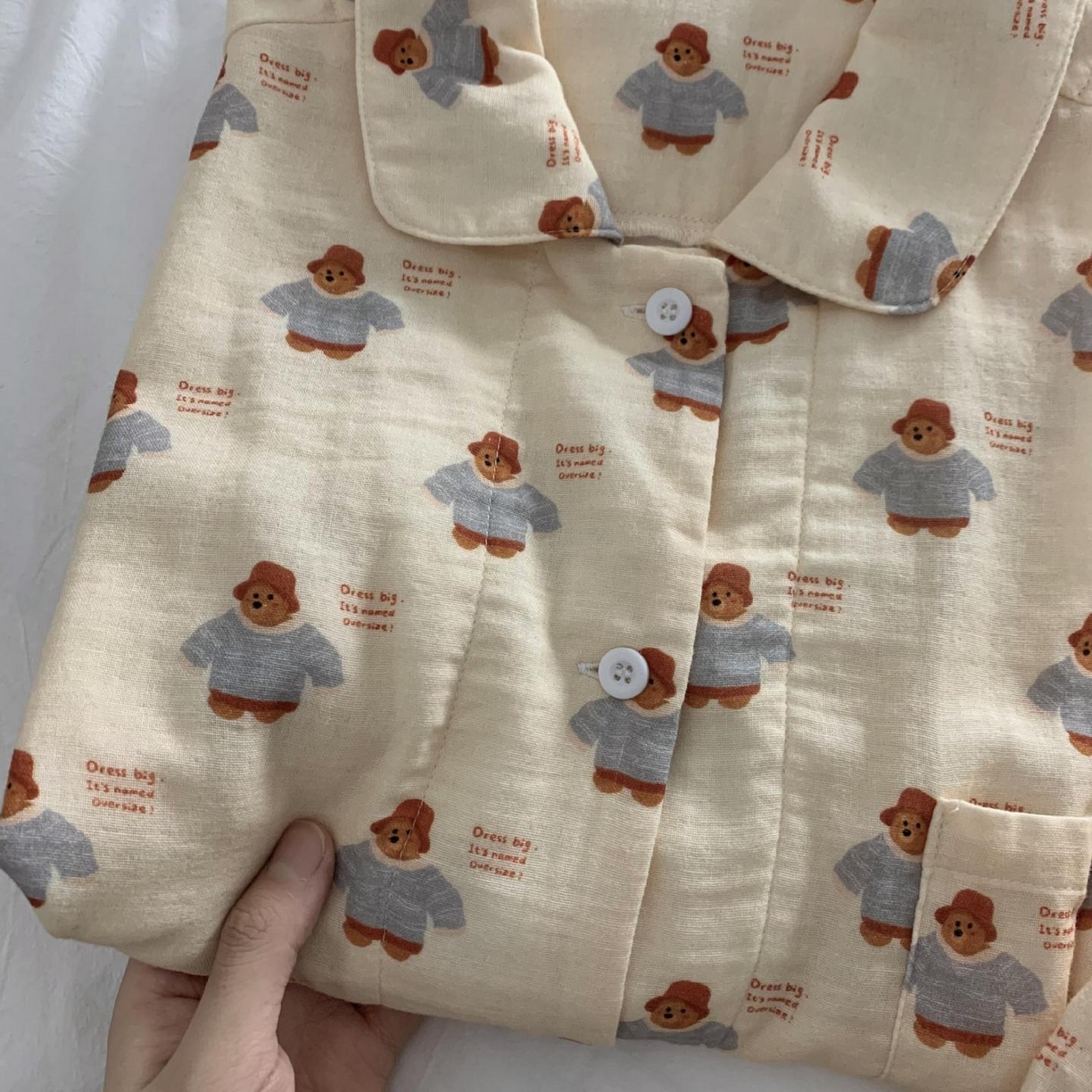 妍景家居生活馆 2026新款全棉纯棉双层纱睡衣 奶黄维尼熊