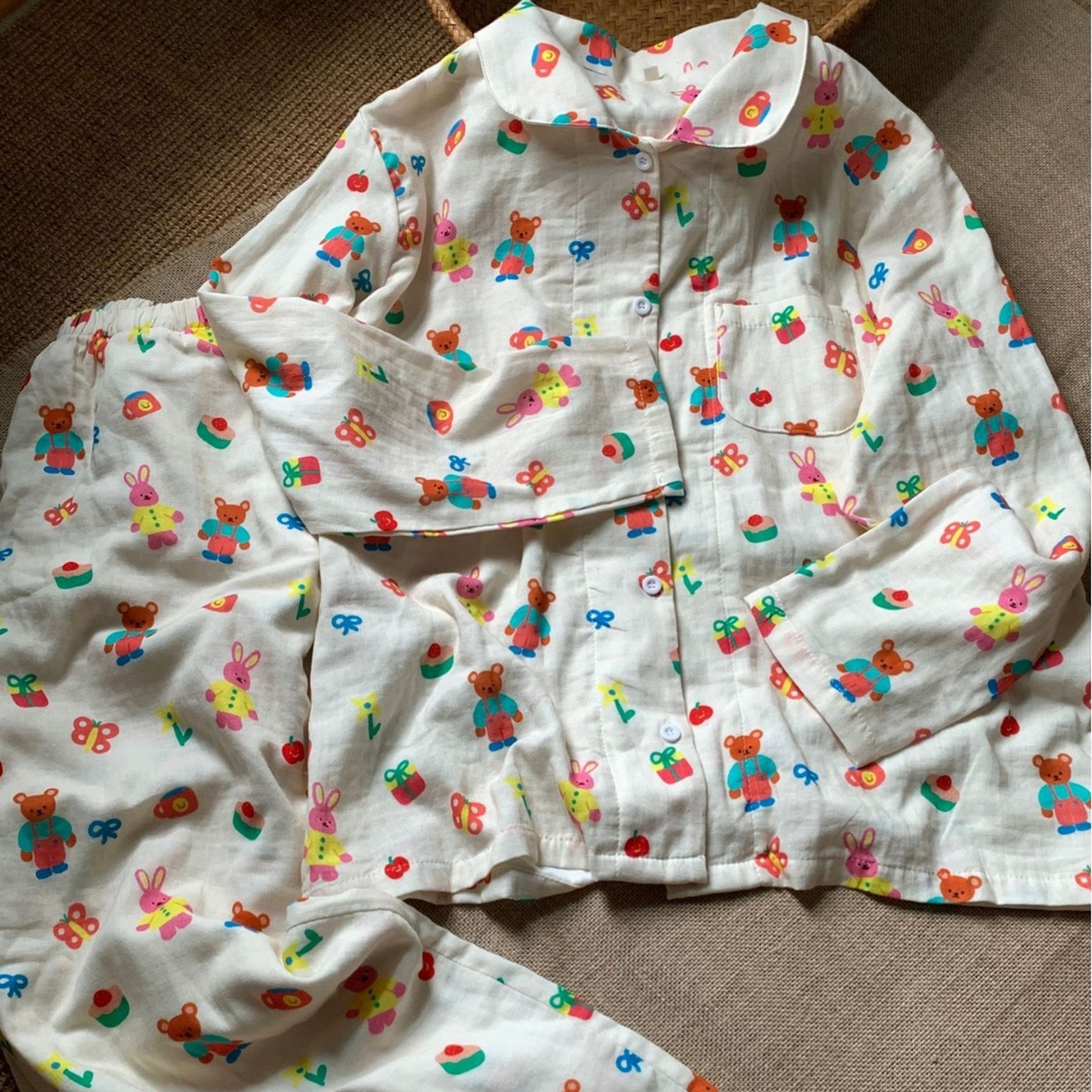 妍景家居生活馆 2026新款全棉纯棉双层纱睡衣 软萌小熊兔兔