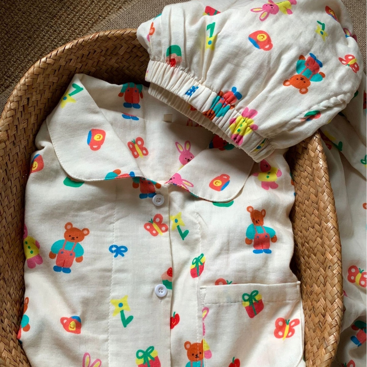 91家纺网 家纺一手货源 找家纺 妍景家居生活馆 2026新款全棉纯棉双层纱睡衣 软萌小熊兔兔