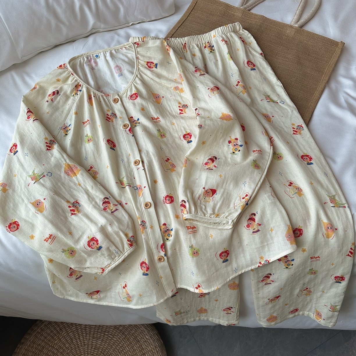 妍景家居生活馆 2026新款全棉纯棉双层纱睡衣 童趣星梦圆领