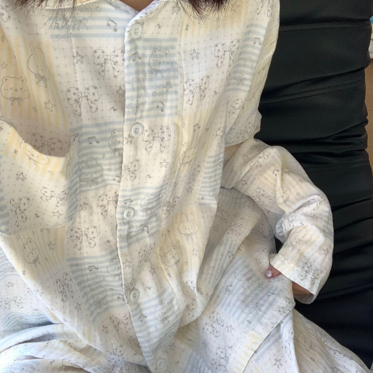 妍景家居生活馆 2026新款全棉纯棉双层纱睡衣 音符小兔