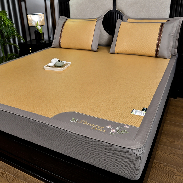 小牛席业 2026新款艾草清香冰藤-双面席系列（床笠款） 艾草清香冰藤席系列（床笠款）-浅咖