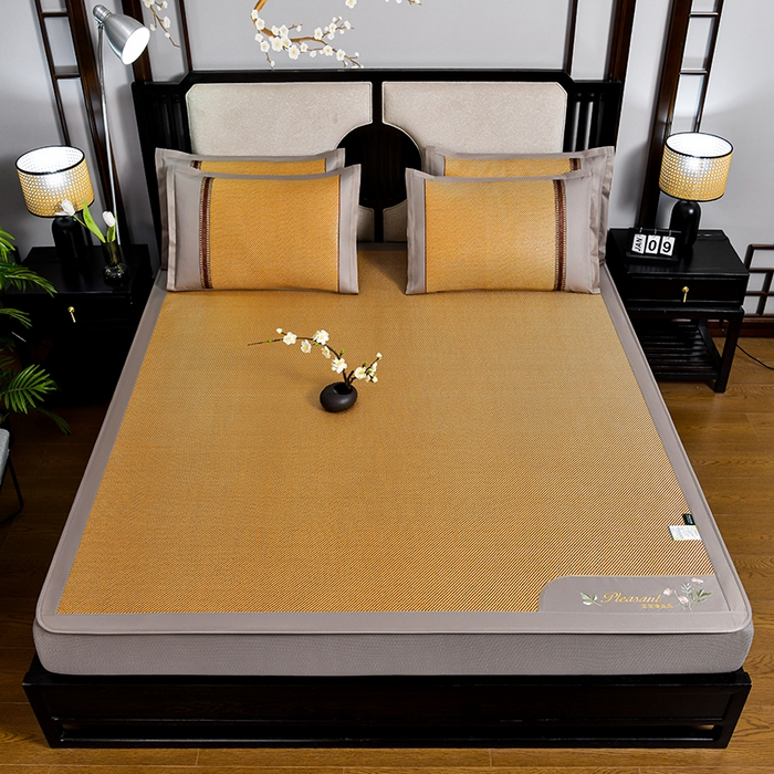 91家纺网 家纺一手货源 找家纺 小牛席业 2026新款艾草清香冰藤-双面席系列（床笠款） 艾草清香冰藤席系列（床笠款）-深咖