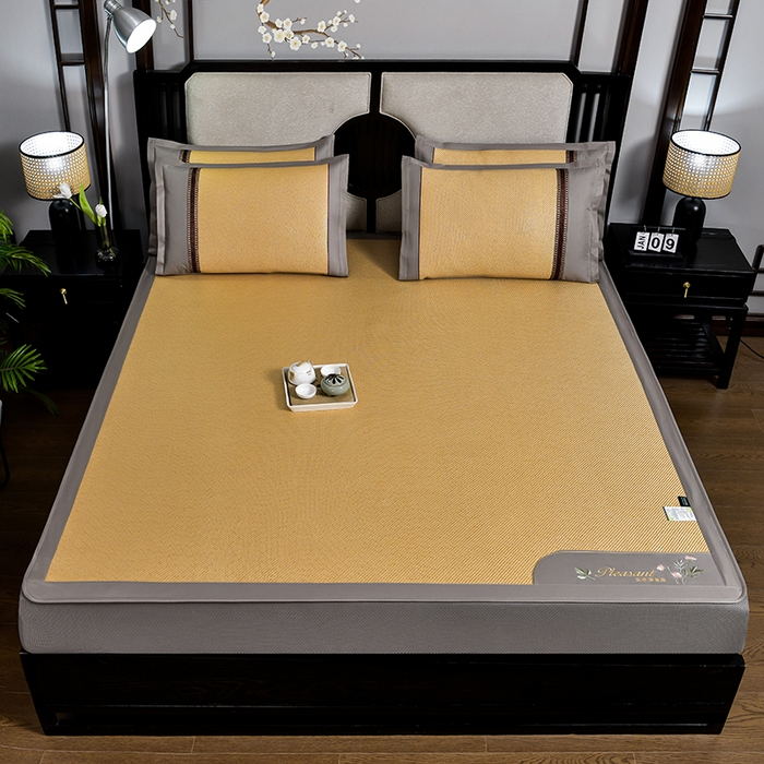 91家纺网 家纺一手货源 找家纺 小牛席业 2026新款艾草清香冰藤-双面席系列（床笠款） 艾草清香冰藤席系列（床笠款）-浅咖