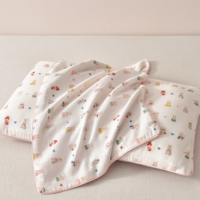 91家纺网 家纺一手货源 找家纺 小桃姐家纺 2025新款全棉纯棉双层纱枕套卡通纯棉儿童枕套30*50cm 学生枕套40*60 动物王国