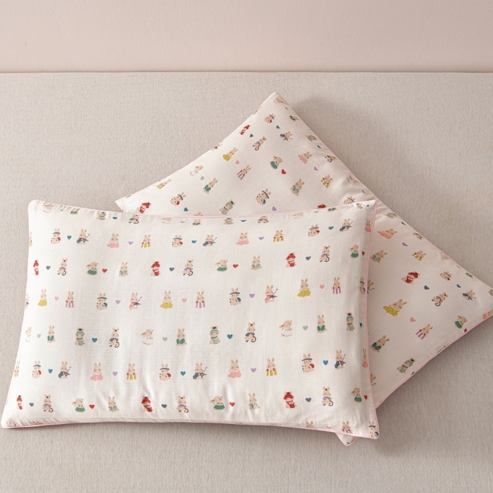 91家纺网 家纺一手货源 找家纺 小桃姐家纺 2025新款全棉纯棉双层纱枕套卡通纯棉儿童枕套30*50cm 学生枕套40*60 动物王国