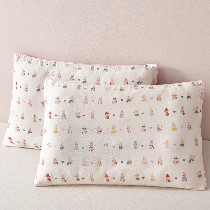 91家纺网 家纺一手货源 找家纺 小桃姐家纺 2025新款全棉纯棉双层纱枕套卡通纯棉儿童枕套30*50cm 学生枕套40*60 动物王国