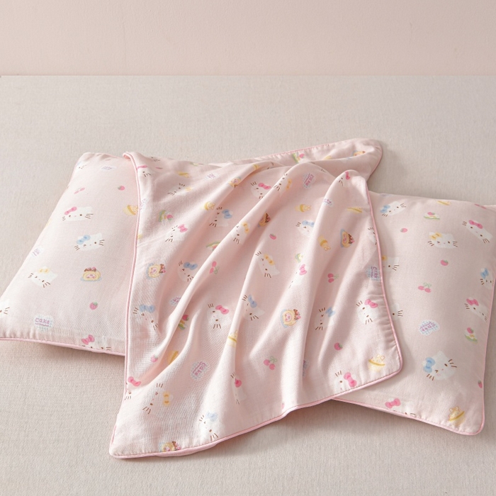 91家纺网 家纺一手货源 找家纺 小桃姐家纺 2025新款全棉纯棉双层纱枕套卡通纯棉儿童枕套30*50cm 学生枕套40*60 粉色猫咪