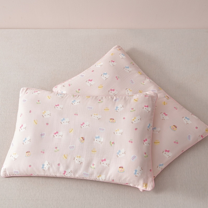 91家纺网 家纺一手货源 找家纺 小桃姐家纺 2025新款全棉纯棉双层纱枕套卡通纯棉儿童枕套30*50cm 学生枕套40*60 粉色猫咪