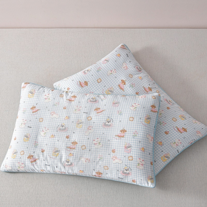 91家纺网 家纺一手货源 找家纺 小桃姐家纺 2025新款全棉纯棉双层纱枕套卡通纯棉儿童枕套30*50cm 学生枕套40*60 蓝色小狗