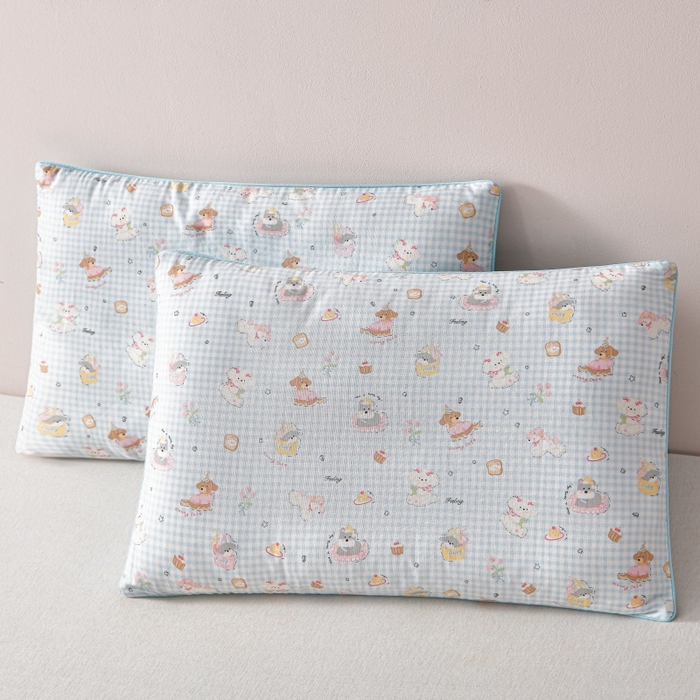 91家纺网 家纺一手货源 找家纺 小桃姐家纺 2025新款全棉纯棉双层纱枕套卡通纯棉儿童枕套30*50cm 学生枕套40*60 蓝色小狗