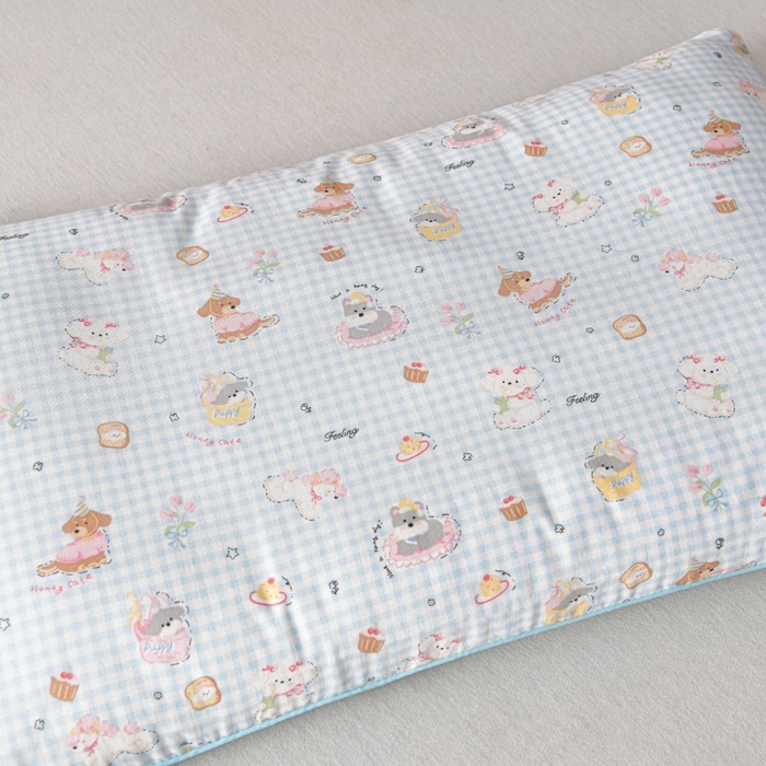 91家纺网 家纺一手货源 找家纺 小桃姐家纺 2025新款全棉纯棉双层纱枕套卡通纯棉儿童枕套30*50cm 学生枕套40*60 蓝色小狗