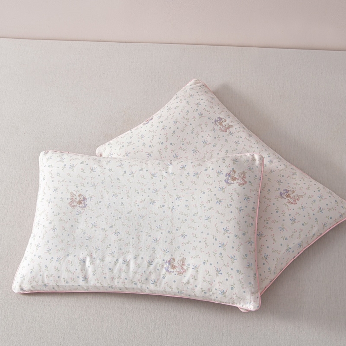 91家纺网 家纺一手货源 找家纺 小桃姐家纺 2025新款全棉纯棉双层纱枕套卡通纯棉儿童枕套30*50cm 学生枕套40*60 小花小兔