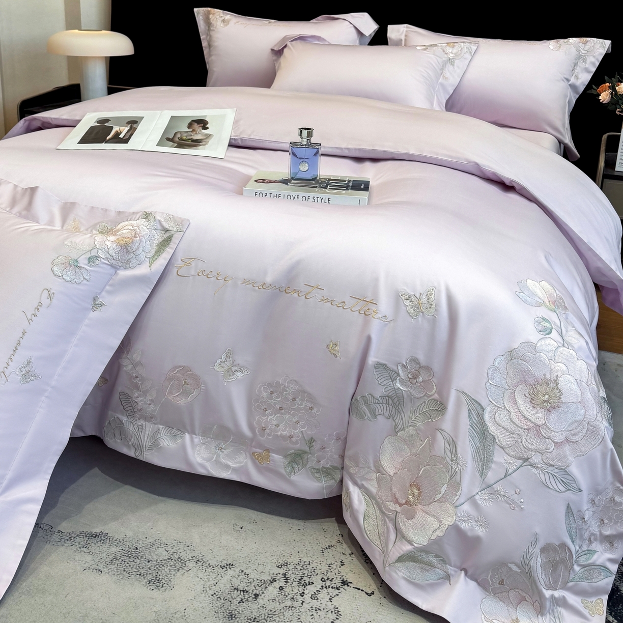 91家纺网 家纺一手货源 找家纺 星蕴家纺 2026新款贡缎50长绒棉绣花四件套-玛格丽 梦幻紫