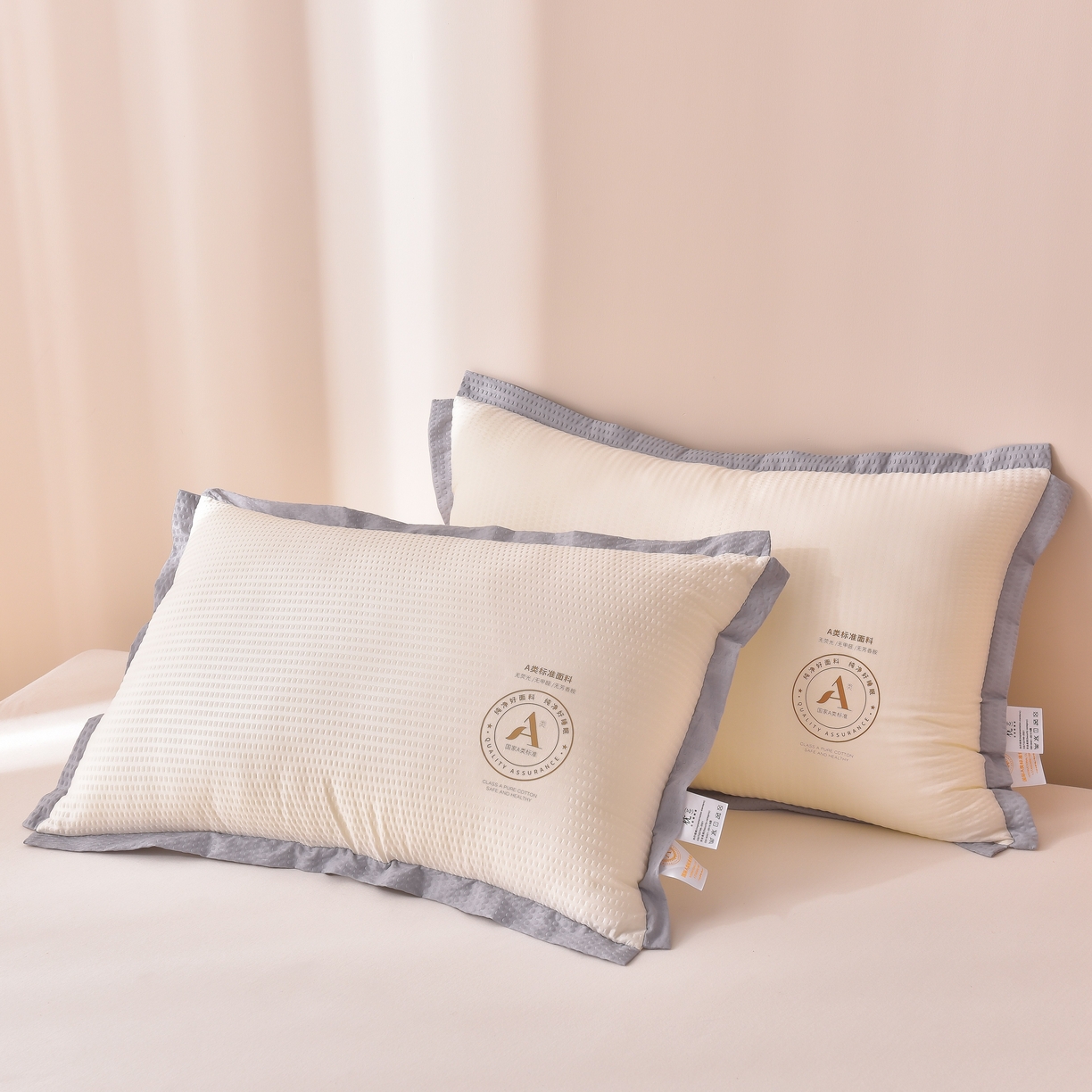 91家纺网 家纺一手货源 找家纺 小桃姐家纺 2025新款柔软透气云朵泡泡纱枕头枕芯 云朵泡泡纱枕-米白色-低枕