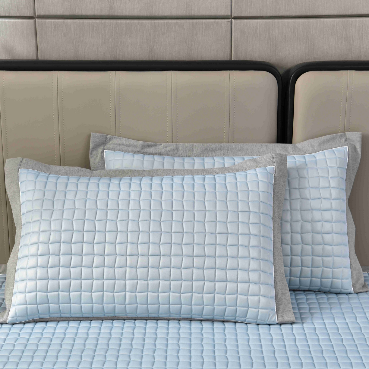 小牛席业 2026新款加厚款-小冰块乳胶枕套单枕套枕套单件（宽包边+嵌条工艺） 冰川蓝