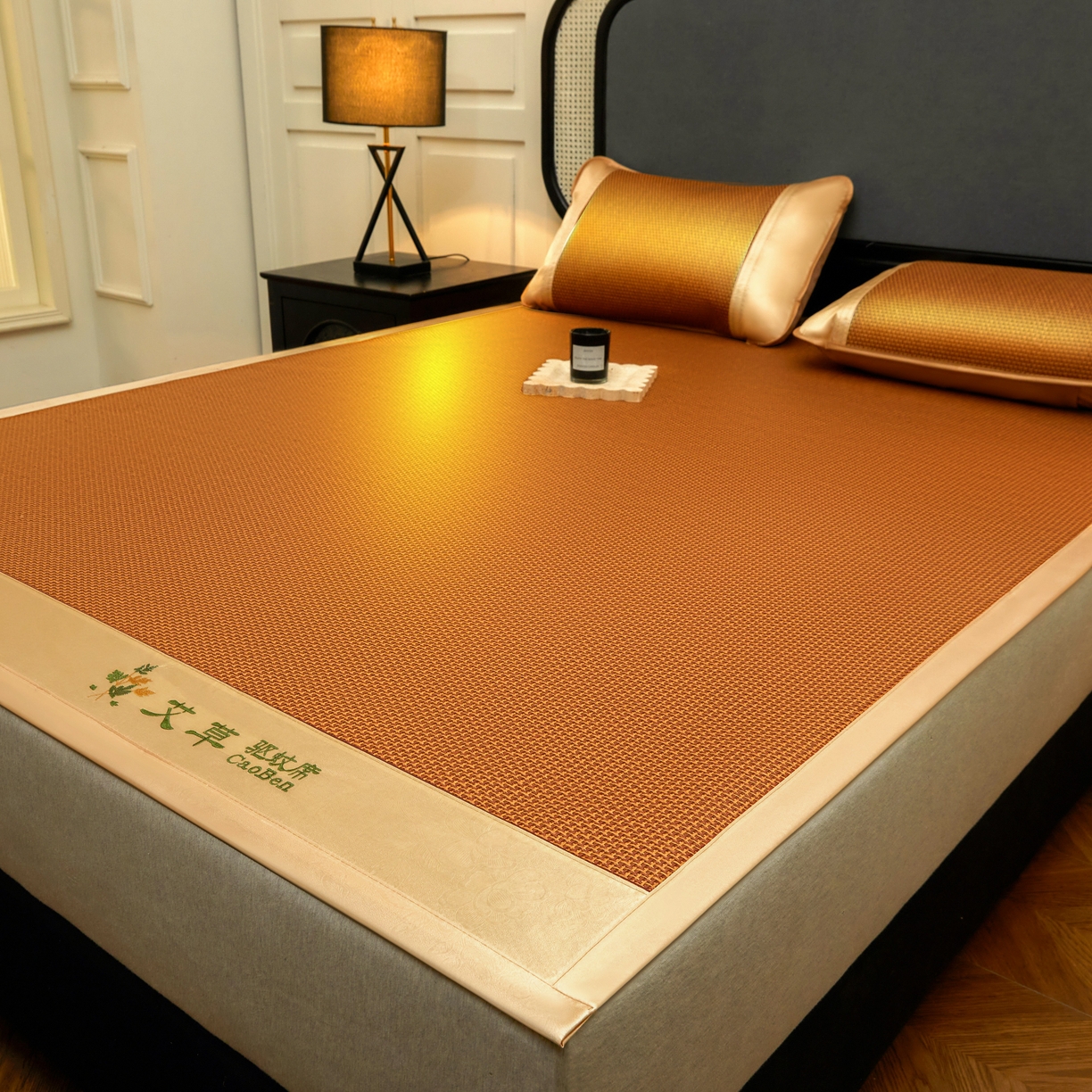 91家纺网 家纺一手货源 找家纺 （总）小桃姐家纺 2025新款舒适艾草刺绣藤席养身席单面席中国风凉席席子