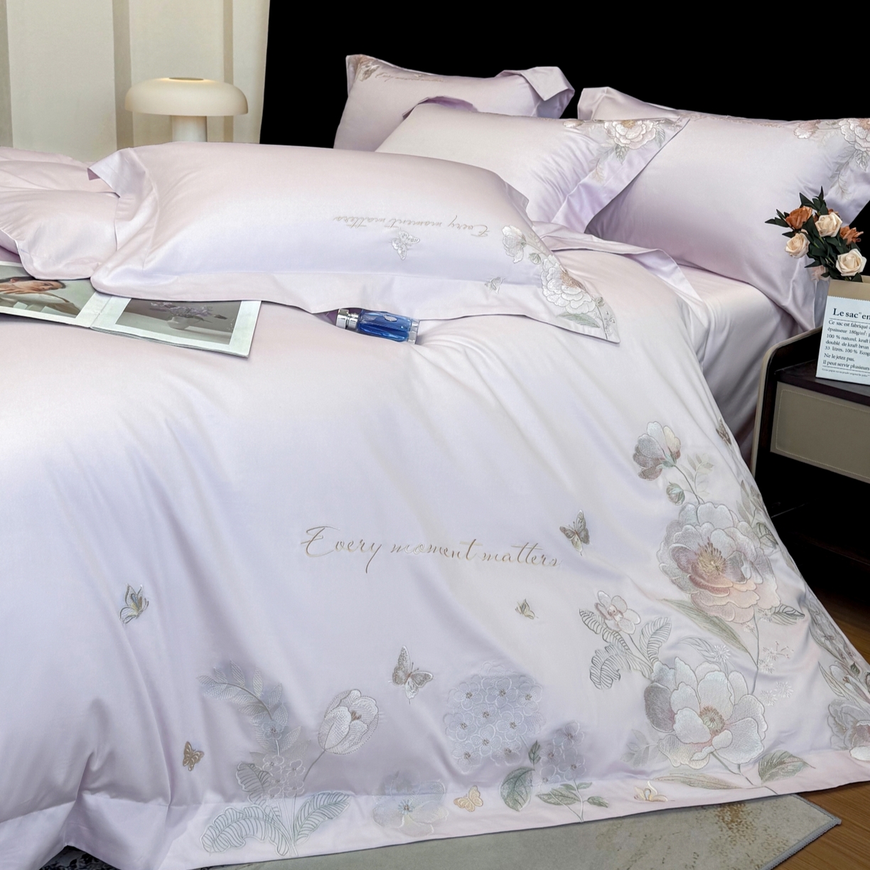 91家纺网 家纺一手货源 找家纺 星蕴家纺 2026新款贡缎50长绒棉绣花四件套-玛格丽 梦幻紫