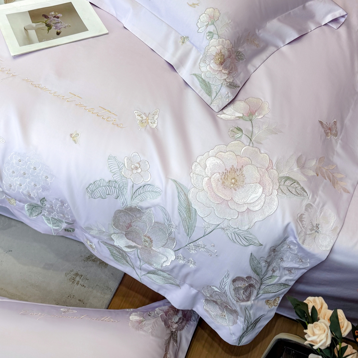 91家纺网 家纺一手货源 找家纺 星蕴家纺 2026新款贡缎50长绒棉绣花四件套-玛格丽 梦幻紫