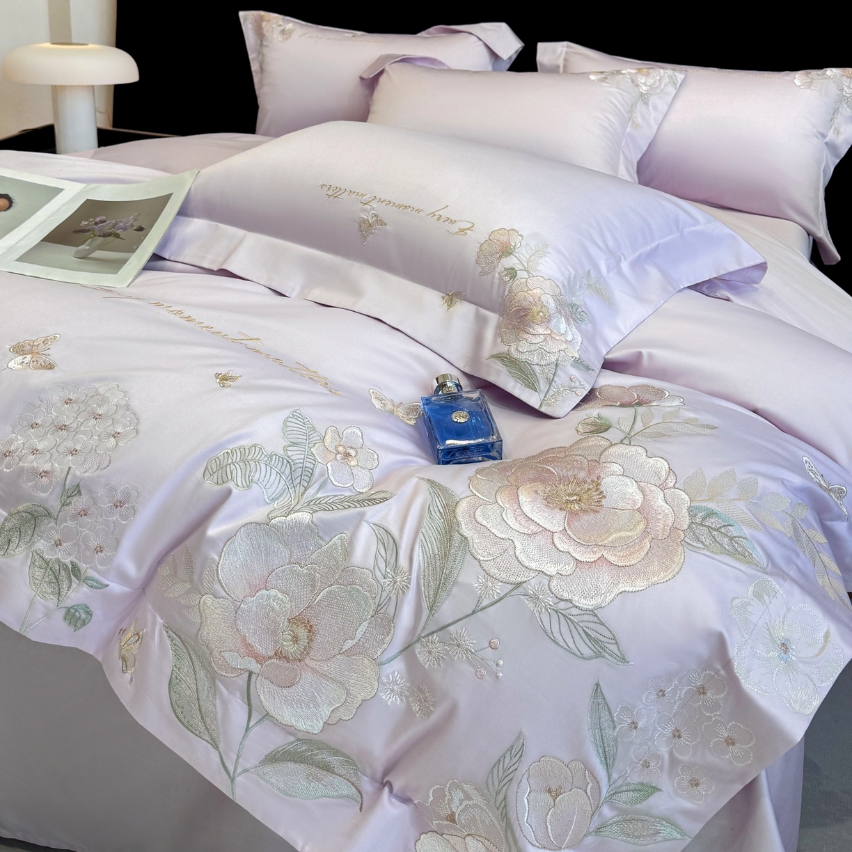 91家纺网 家纺一手货源 找家纺 星蕴家纺 2026新款贡缎50长绒棉绣花四件套-玛格丽 梦幻紫