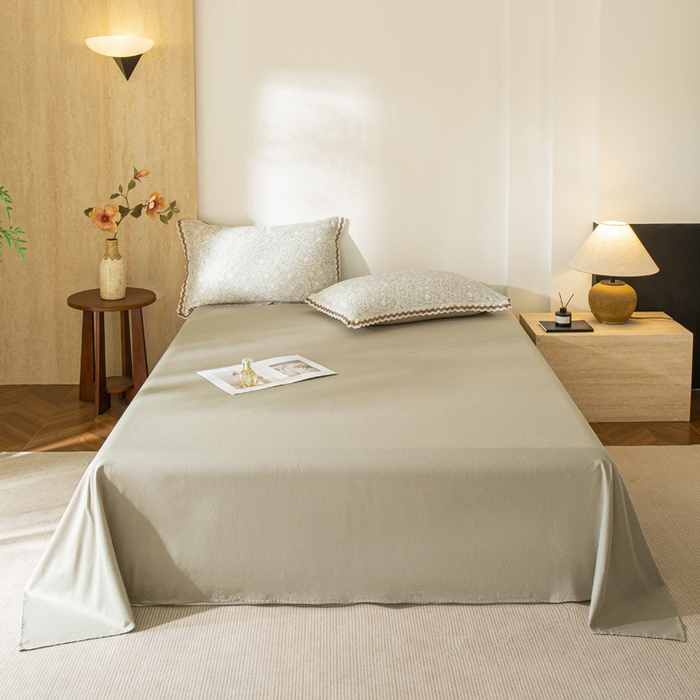 91家纺网 家纺一手货源 找家纺 优米家纺 2026新款棉麻印花床单单件床单单品 冷雾灰