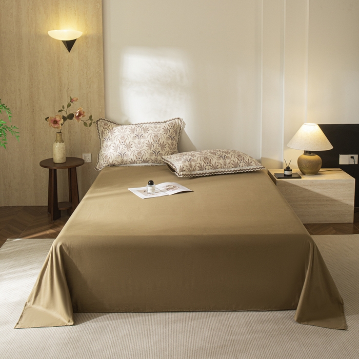 91家纺网 家纺一手货源 找家纺 优米家纺 2026新款棉麻印花床单单件床单单品 杏仁咖