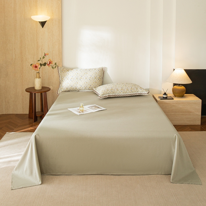 91家纺网 家纺一手货源 找家纺 优米家纺 2026新款棉麻印花床单单件床单单品 冷雾灰