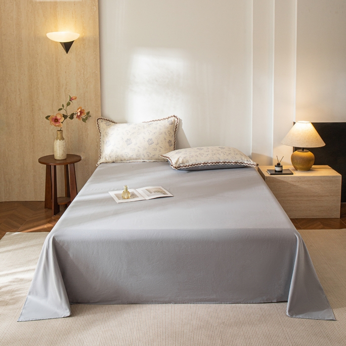 91家纺网 家纺一手货源 找家纺 优米家纺 2026新款棉麻印花床单单件床单单品 暮云灰