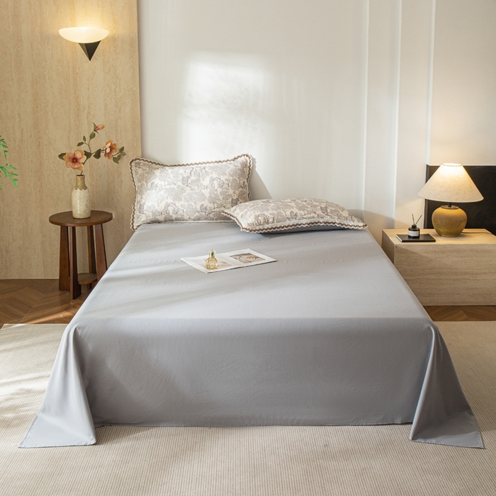 91家纺网 家纺一手货源 找家纺 优米家纺 2026新款棉麻印花床单单件床单单品 暮云灰