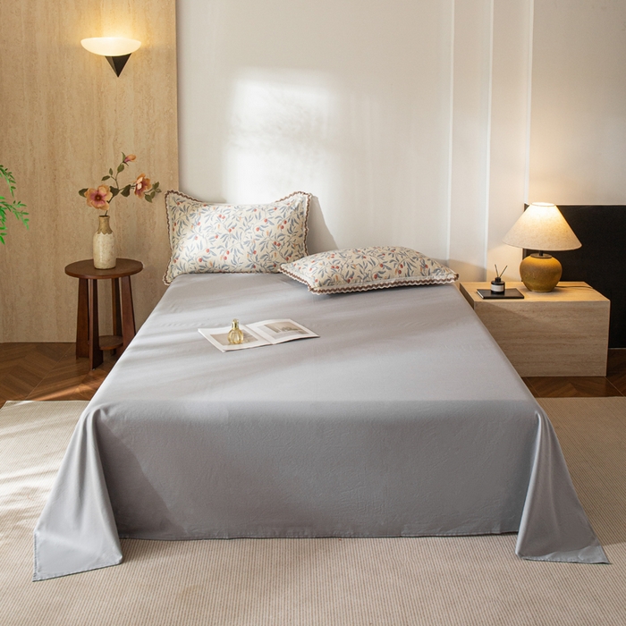 91家纺网 家纺一手货源 找家纺 优米家纺 2026新款棉麻印花床单单件床单单品 暮云灰