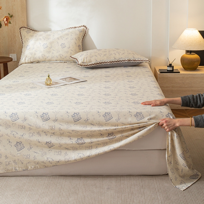 91家纺网 家纺一手货源 找家纺 优米家纺 2026新款棉麻印花床单单件床单单品 木马乐园