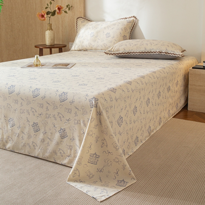 91家纺网 家纺一手货源 找家纺 优米家纺 2026新款棉麻印花床单单件床单单品 木马乐园