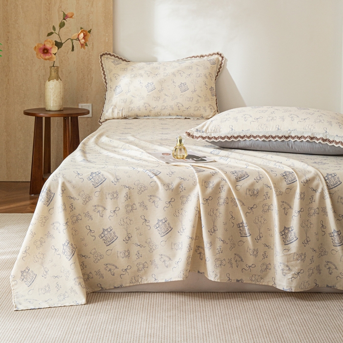 91家纺网 家纺一手货源 找家纺 优米家纺 2026新款棉麻印花床单单件床单单品 木马乐园