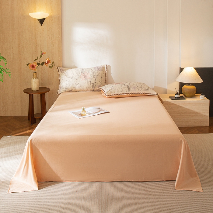 91家纺网 家纺一手货源 找家纺 优米家纺 2026新款棉麻印花床单单件床单单品 玉颜粉