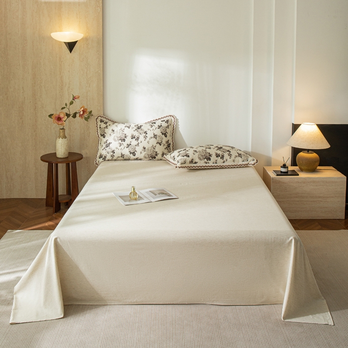 91家纺网 家纺一手货源 找家纺 优米家纺 2026新款棉麻印花床单单件床单单品 本色