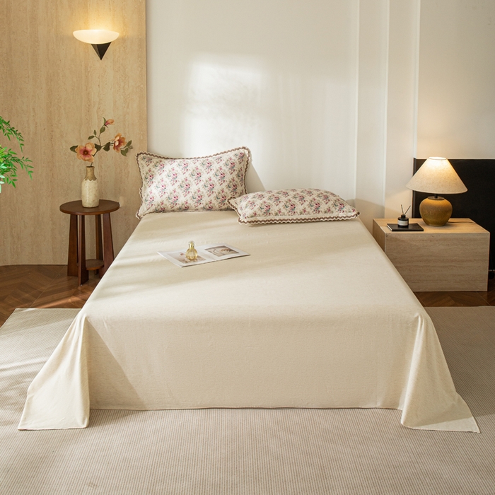 91家纺网 家纺一手货源 找家纺 优米家纺 2026新款棉麻印花床单单件床单单品 本色