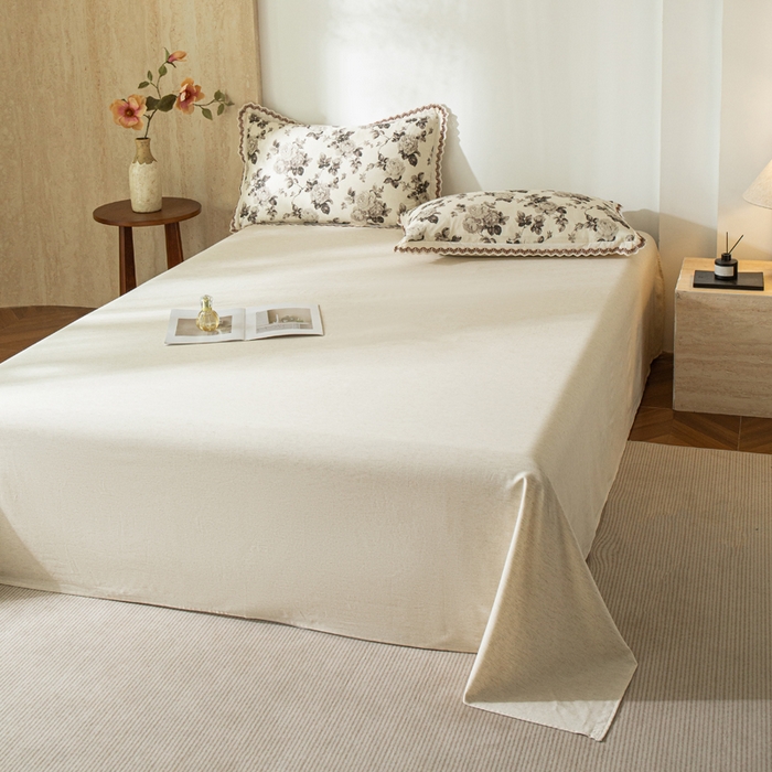 91家纺网 家纺一手货源 找家纺 优米家纺 2026新款棉麻印花床单单件床单单品 本色