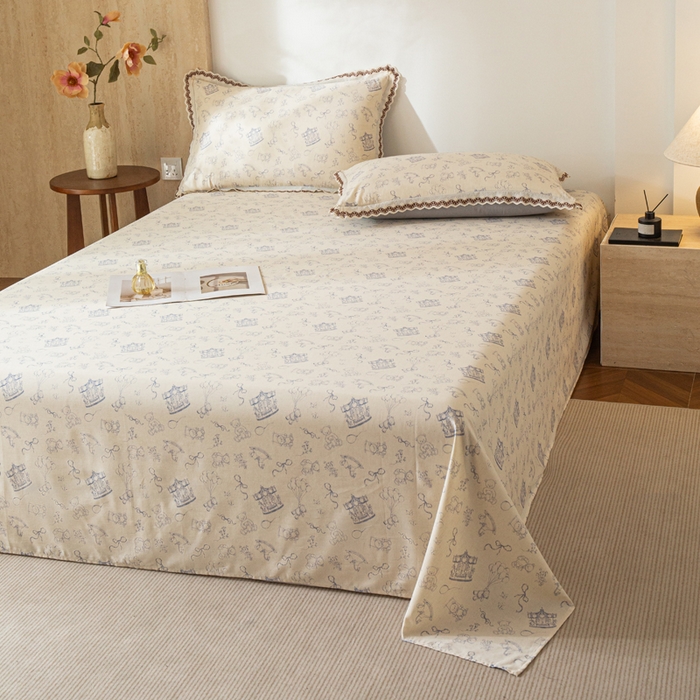 优米家纺 2026新款棉麻印花床单单件床单单品 木马乐园