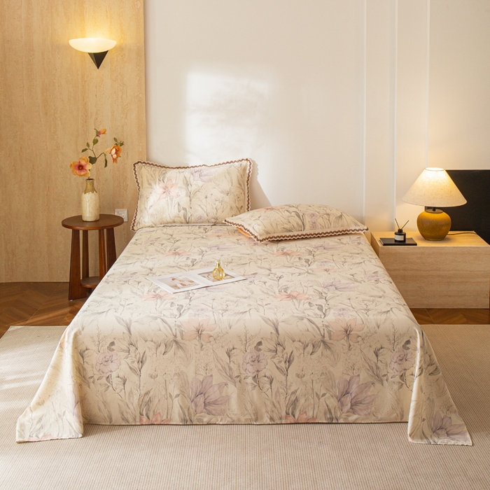 91家纺网 家纺一手货源 找家纺 优米家纺 2026新款棉麻印花床单单件床单单品 林语花眠